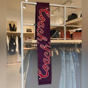 Coach Burgundy and Red Logo Knit Scarf